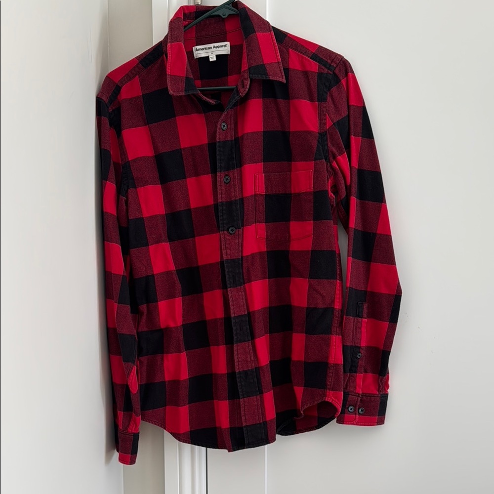 American Apparel Red and Black Plaid Button Down Shirt